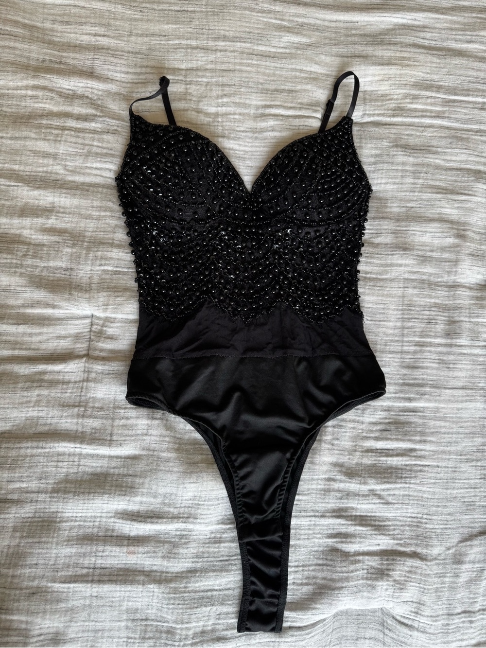 Windsor Black Beaded Sequin Bustier Bodysuit XS Glam Party Top